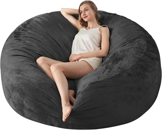 Bean Bag Chair Cover (Not A Full Bean Bag), Large Round Soft Fluffy Ultra-Fine Fiber Velvet Sofa