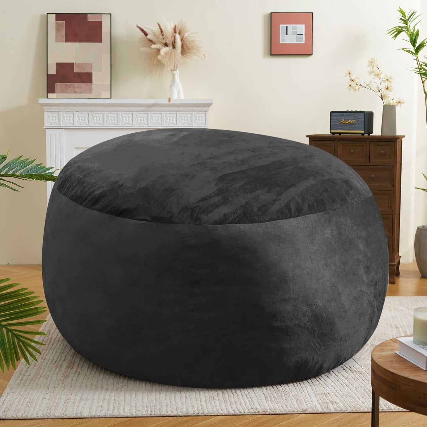 Bean Bag Chair Cover (Not A Full Bean Bag), Large Round Soft Fluffy Ultra-Fine Fiber Velvet Sofa