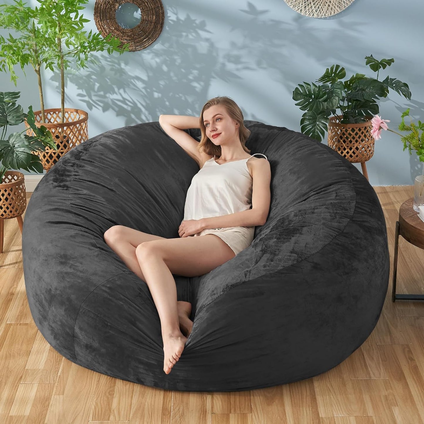 Bean Bag Chair Cover (Not A Full Bean Bag), Large Round Soft Fluffy Ultra-Fine Fiber Velvet Sofa